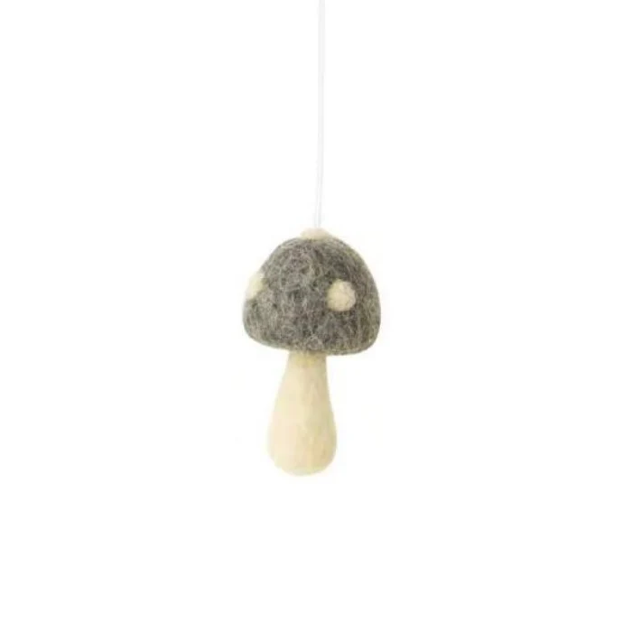 Mini Felt Mushroom Ornament (Grey)