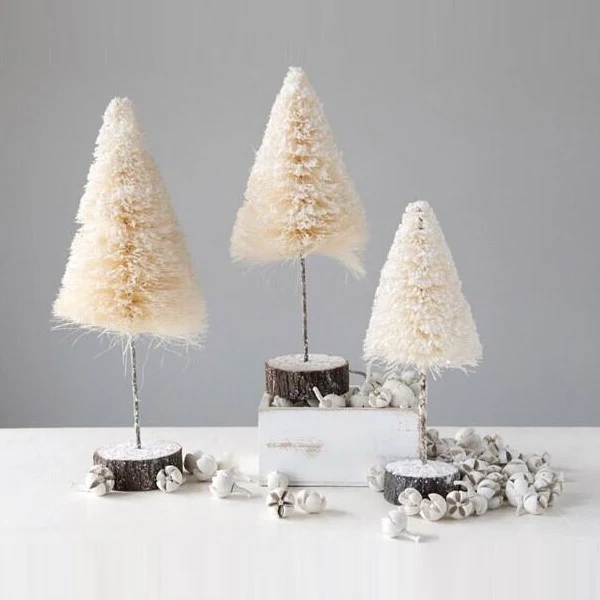 Bottle Brush Tree on Wood Base | Cream (12") - Image 2