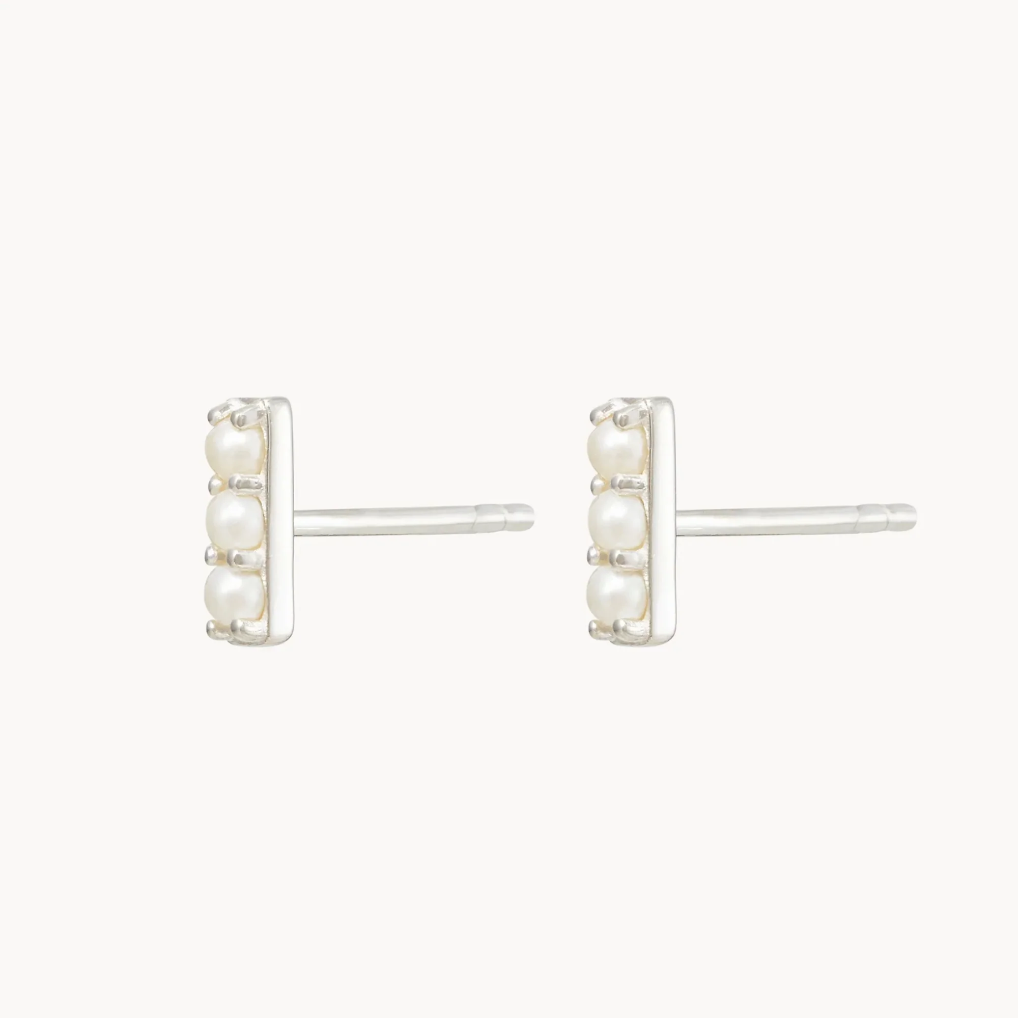 3 Pearl Bar Earrings (Sterling Silver) - Image 2