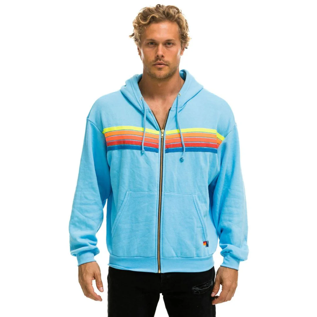 5 Stripe Relaxed Zip Hoodie (Sky + Neon Rainbow) - Image 2
