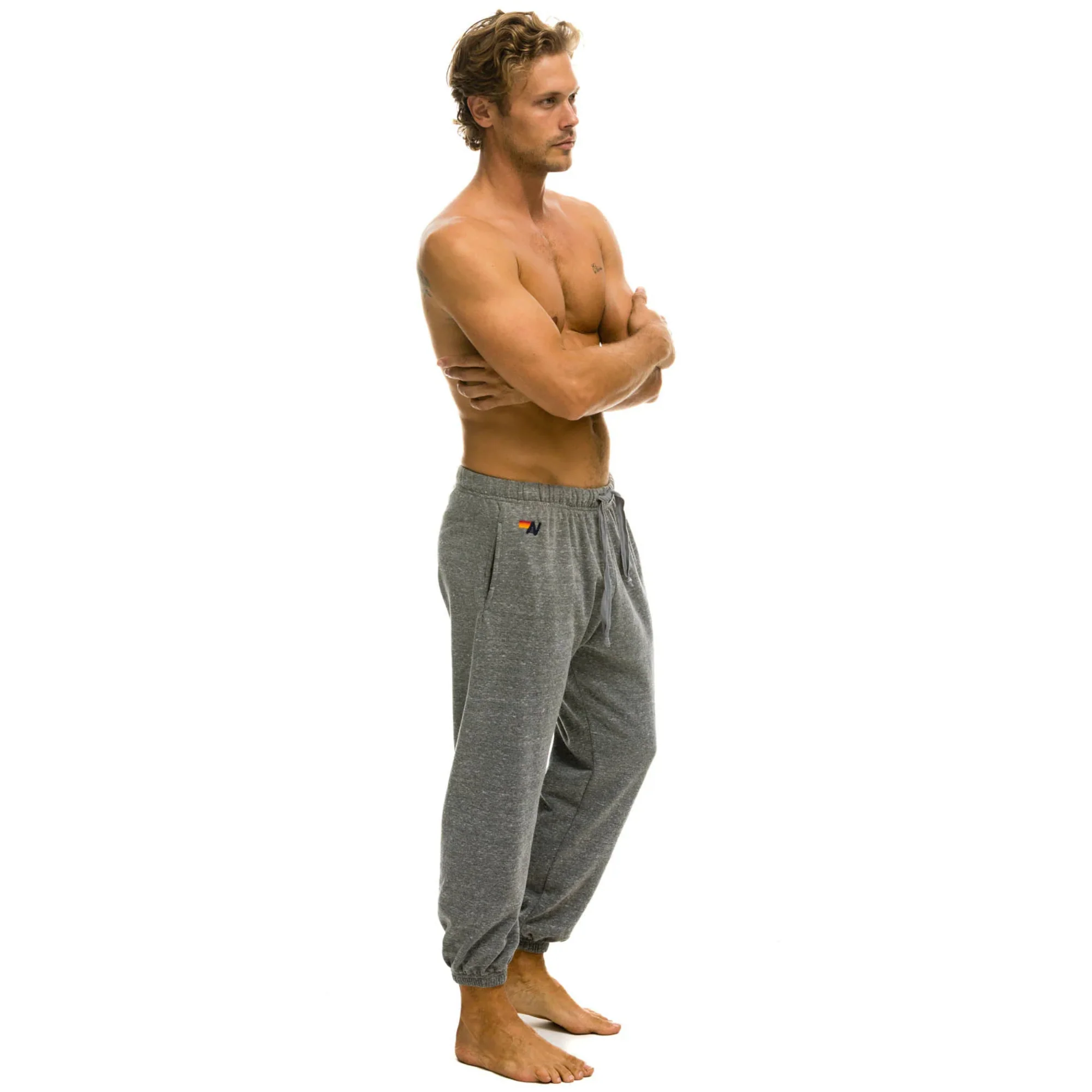 5 Stripe Sweatpant (Heather Grey + Blue) - Image 3