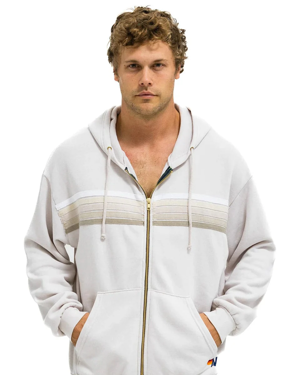 5 Stripe Relaxed Zip Hoodie (Dove Grey + White Grey) - Image 2