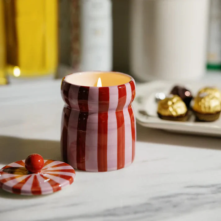 6.5oz Cabana Striped Ceramic Candle with Lid - Image 2