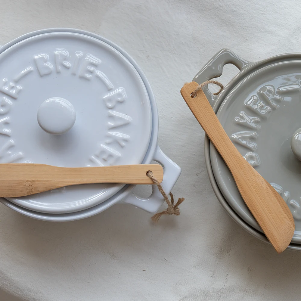 Stoneware Brie Baker W/ Wood Spreader (White) - Image 2