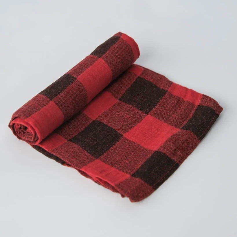 Cotton Muslin Swaddle (Red Plaid) - Image 2