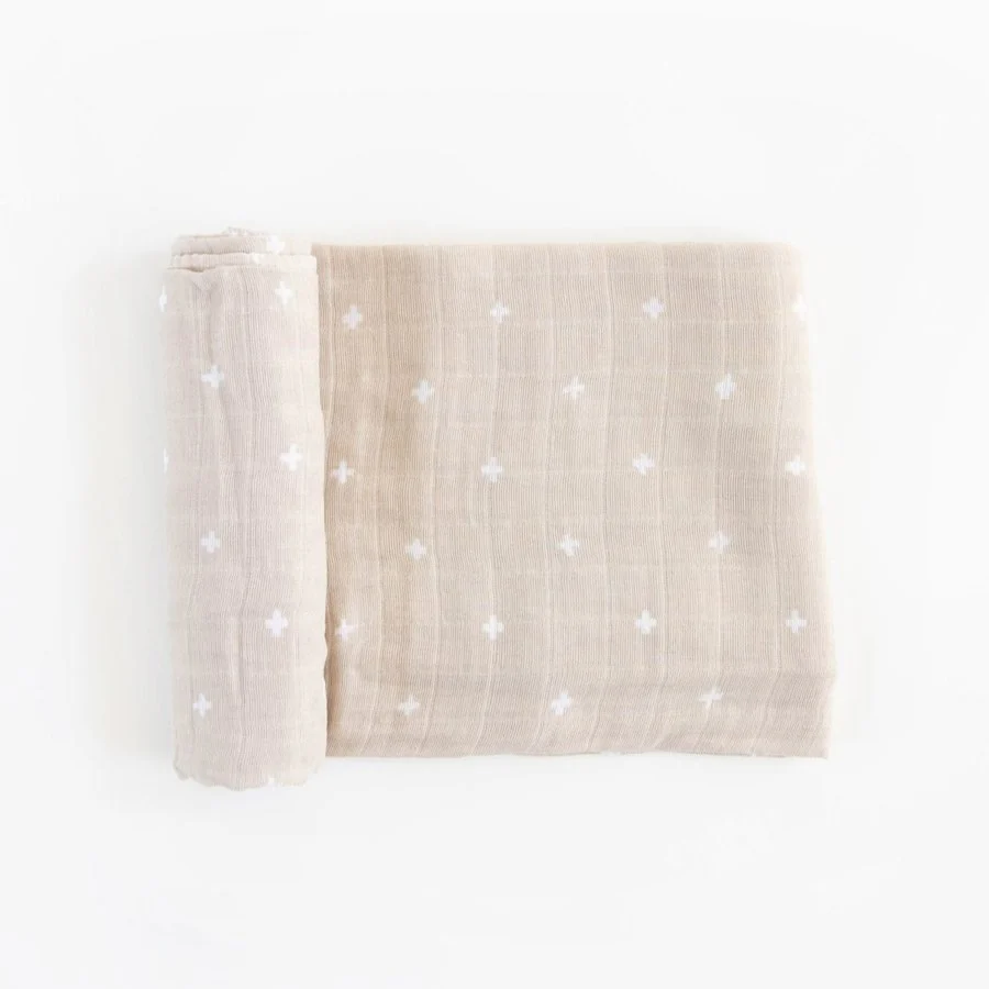Cotton Muslin Swaddle (Taupe Cross) - Image 2