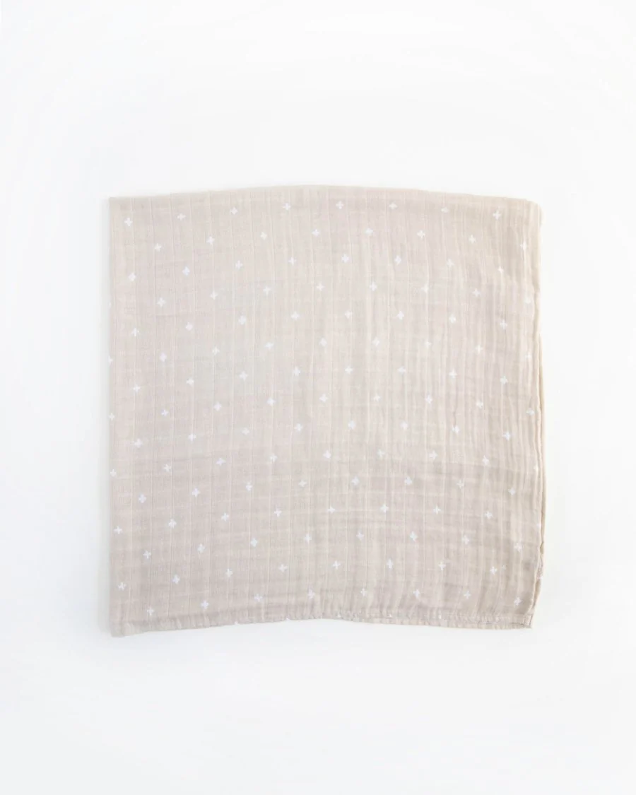 Cotton Muslin Swaddle (Taupe Cross) - Image 3