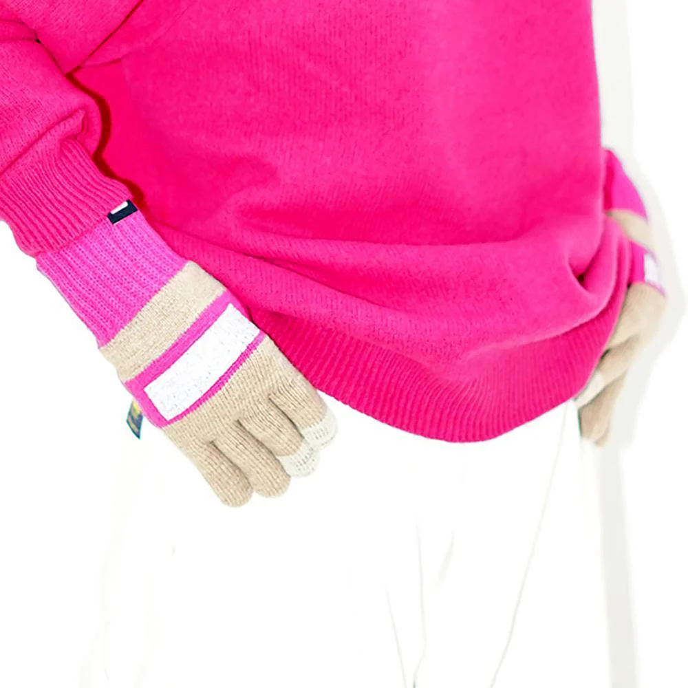 Ablaze Knit Gloves (Beige + Pink) - Image 2