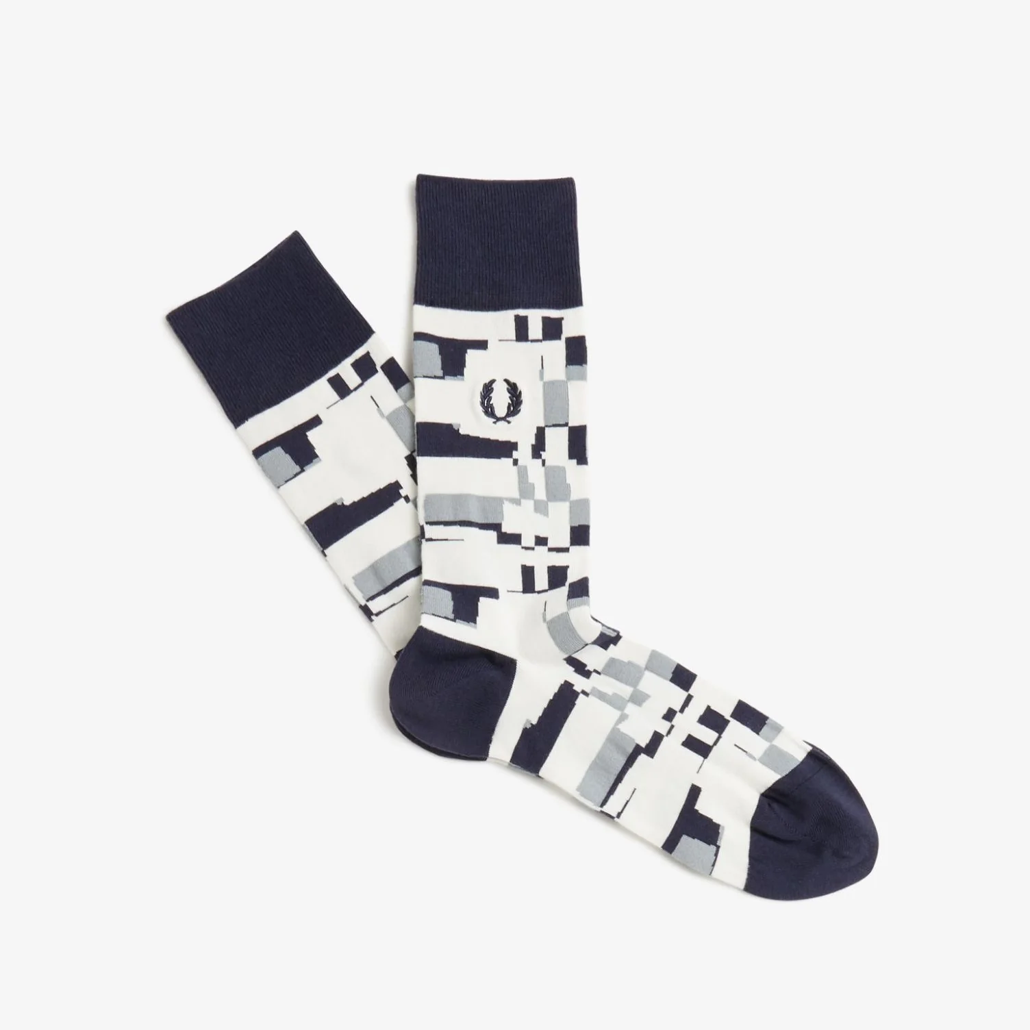 Abstract Print Sock (Ecru, Shaded Navy, Silver Blue)
