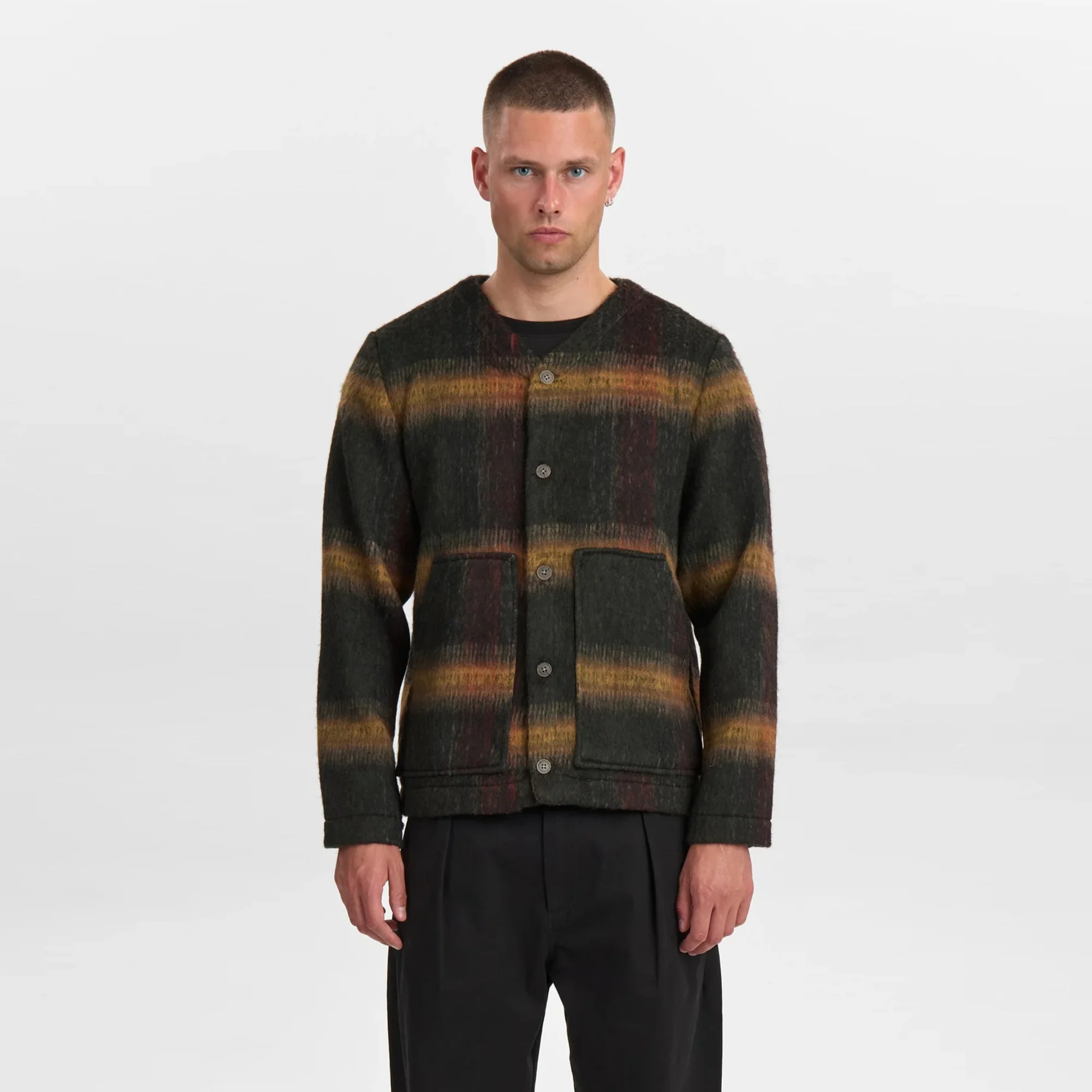 Akdan Heavy Twill Check Overshirt (Forest Night)