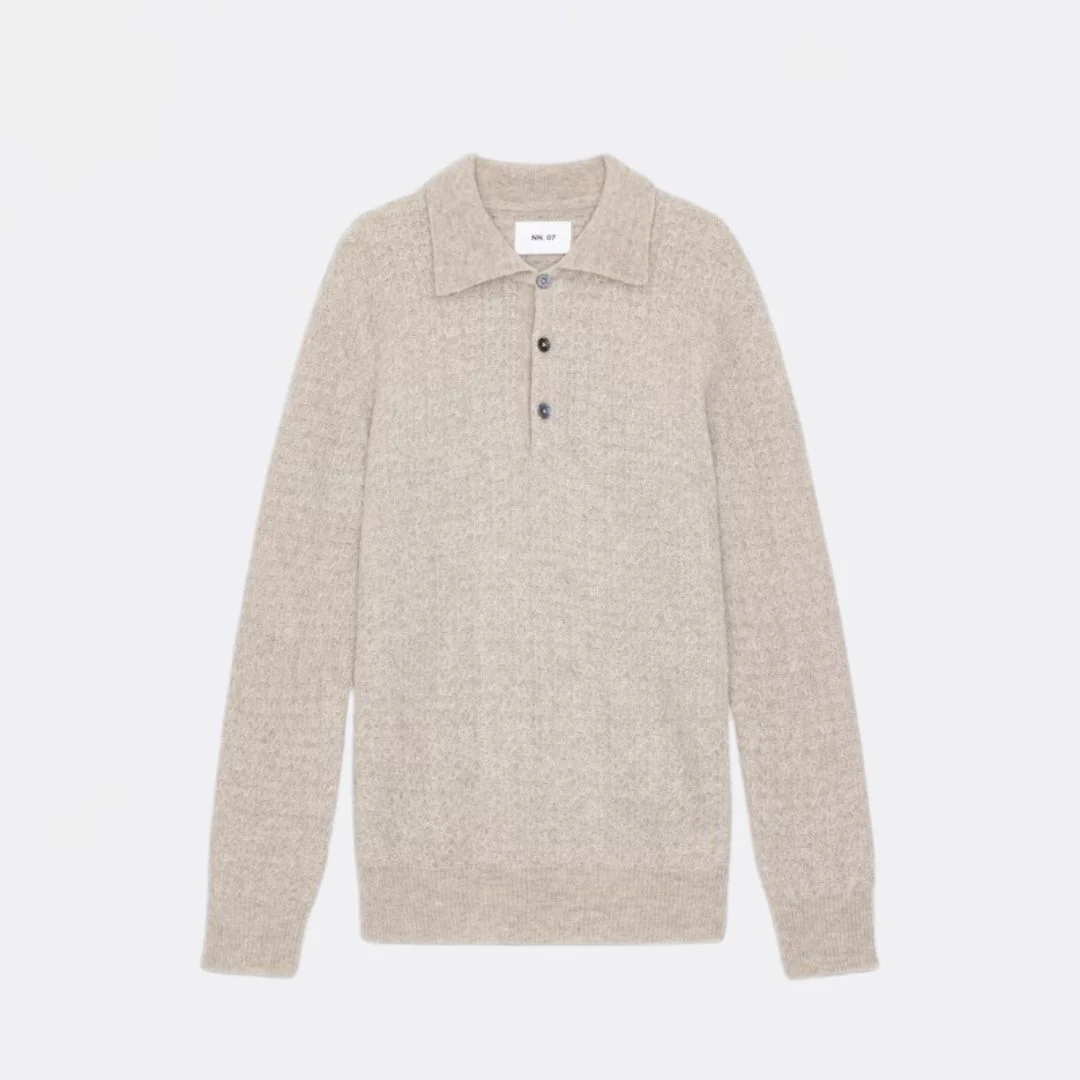 Alfie 6651 Alpaca Blend Polo (Greige) - Image 2