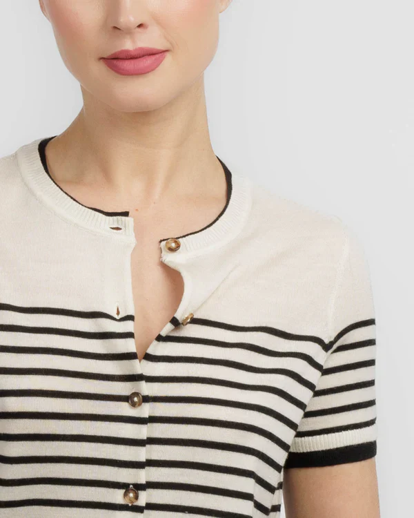 Anne Short Sleeve Stripe Cardigan (Ivory) - Image 5