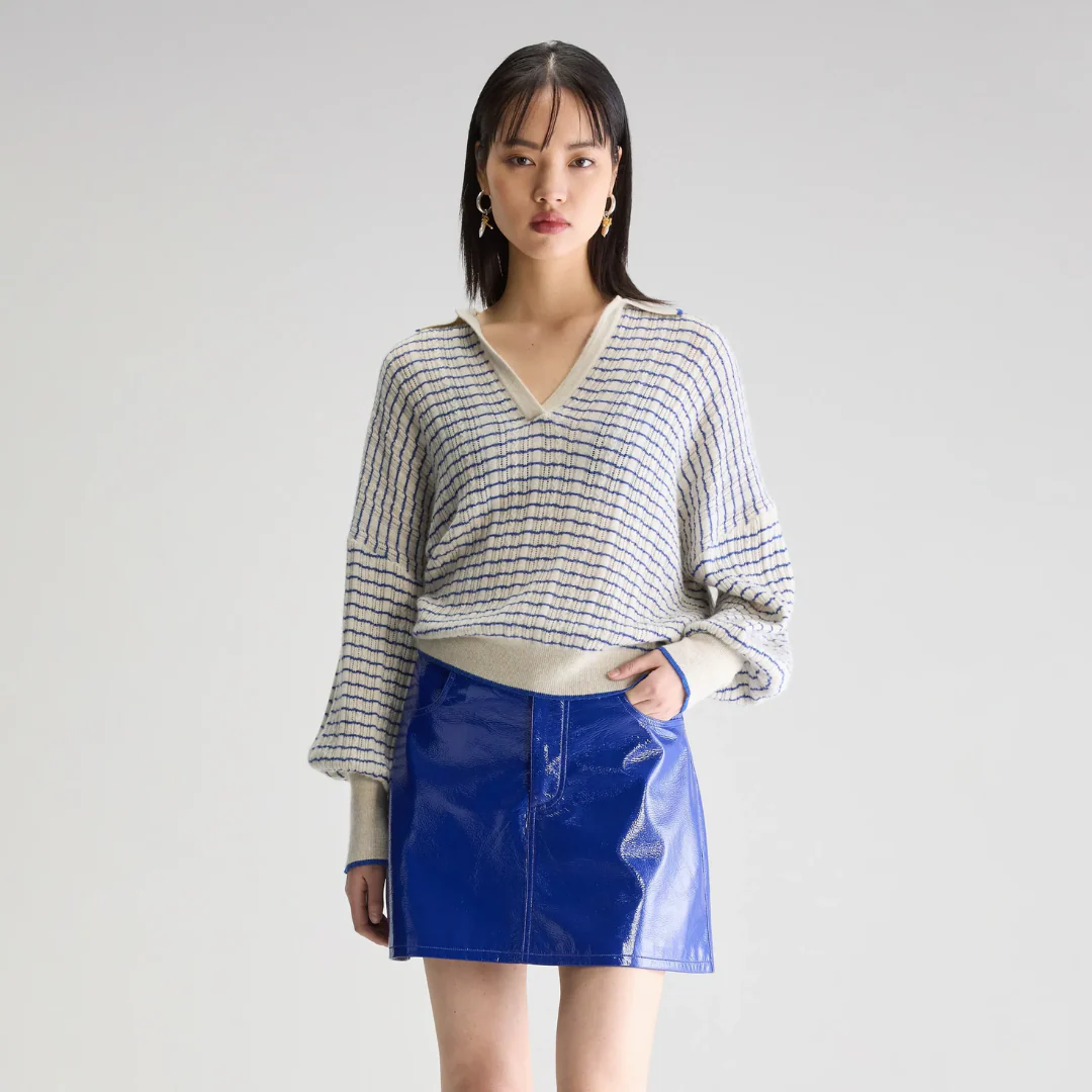 Aummi Polo-Collar Sweater (Calcaire + Lazuli)