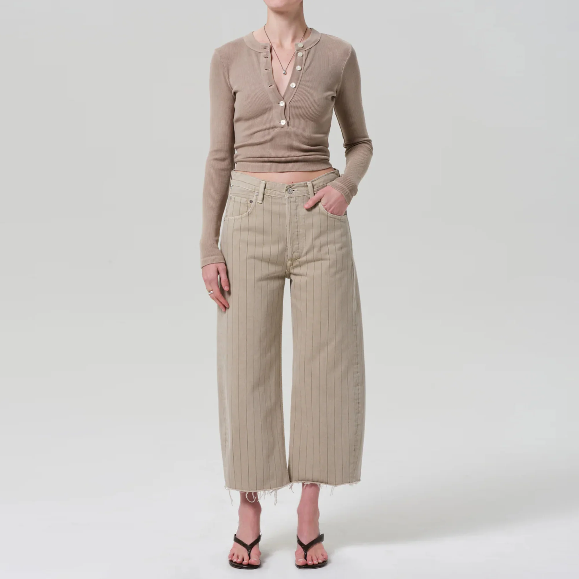 Ayla Raw Hem Crop (Natural Tan Stripe)