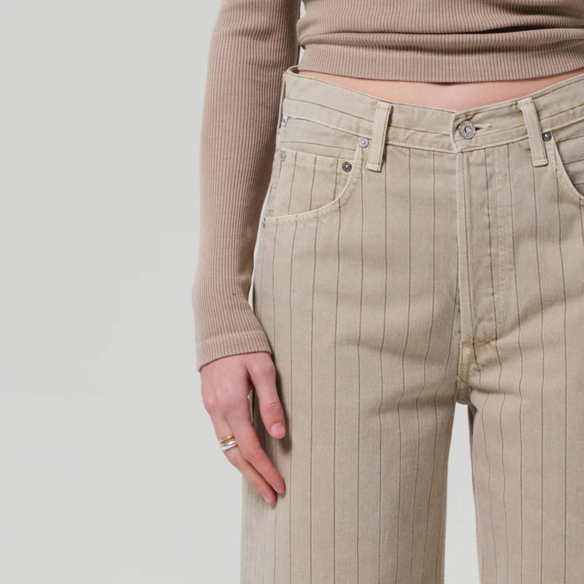 Ayla Raw Hem Crop (Natural Tan Stripe) - Image 5