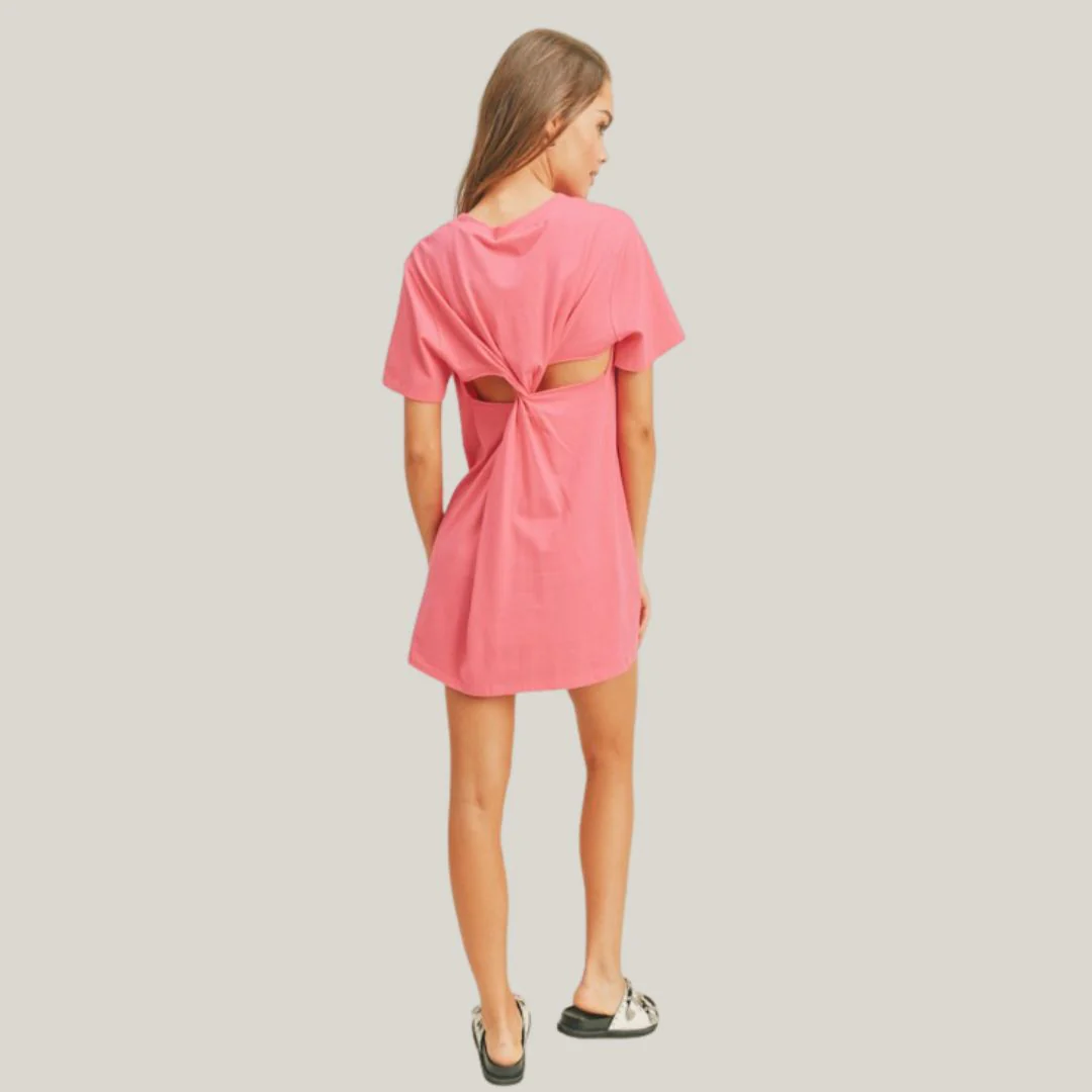 Back Twist Cut Out T-Shirt Dress (Fuchsia) - Image 2
