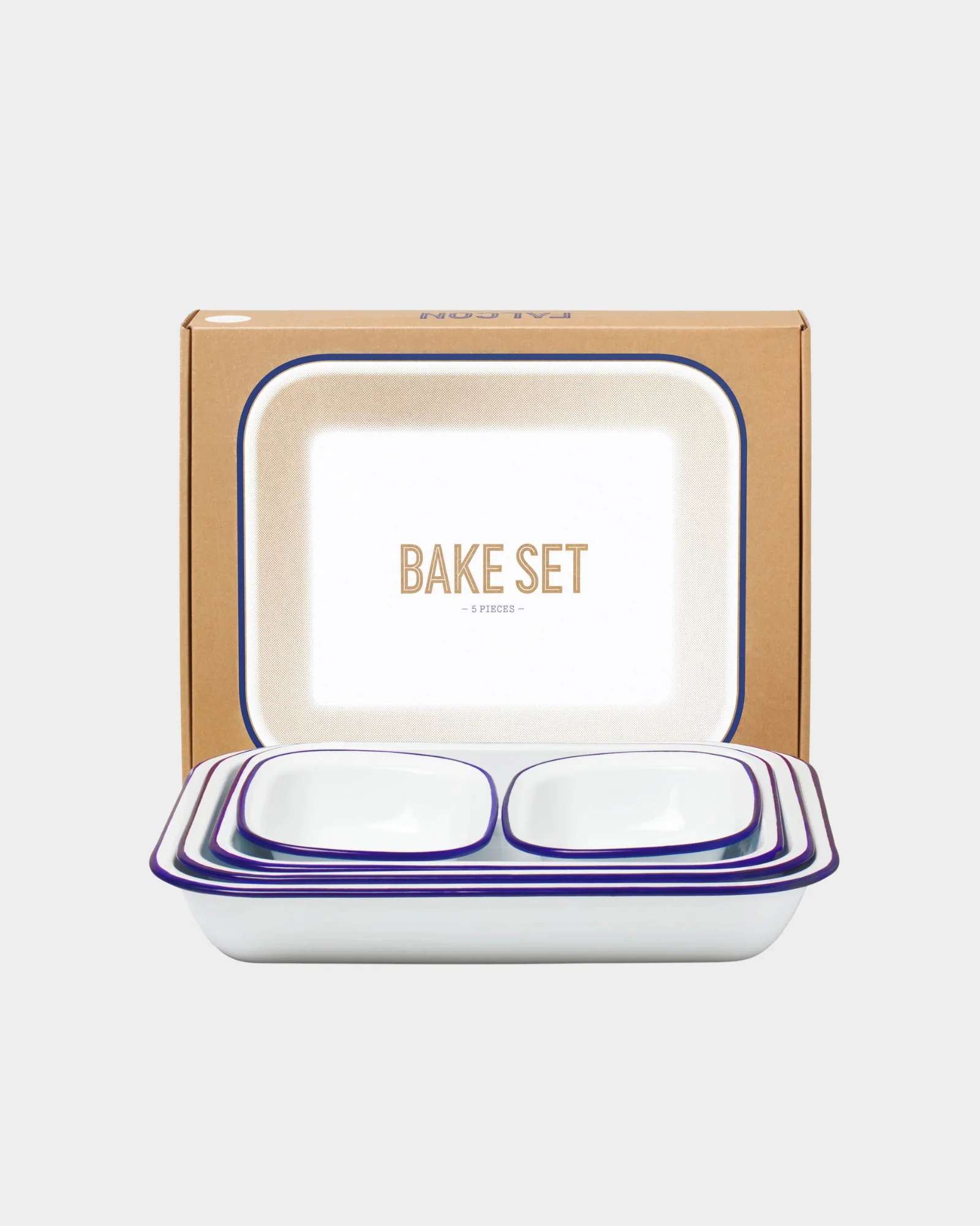Enamel Bake Set (White with Blue Rim)