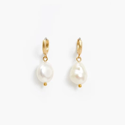 Baroque Pearl Mini Hoop Earrings (Pearl & Vintage Gold)