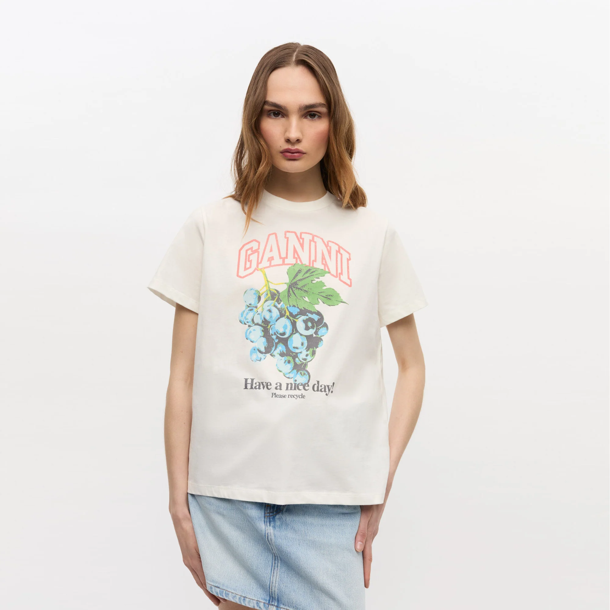 Basic Cotton Jersey Grapes Relaxed T-Shirt (Egret)