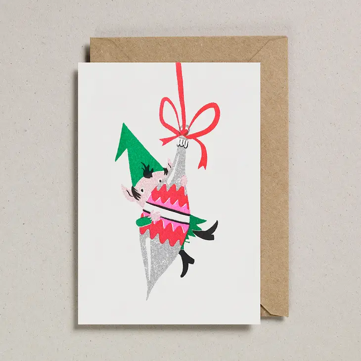 Bauble Elf Riso Christmas Card