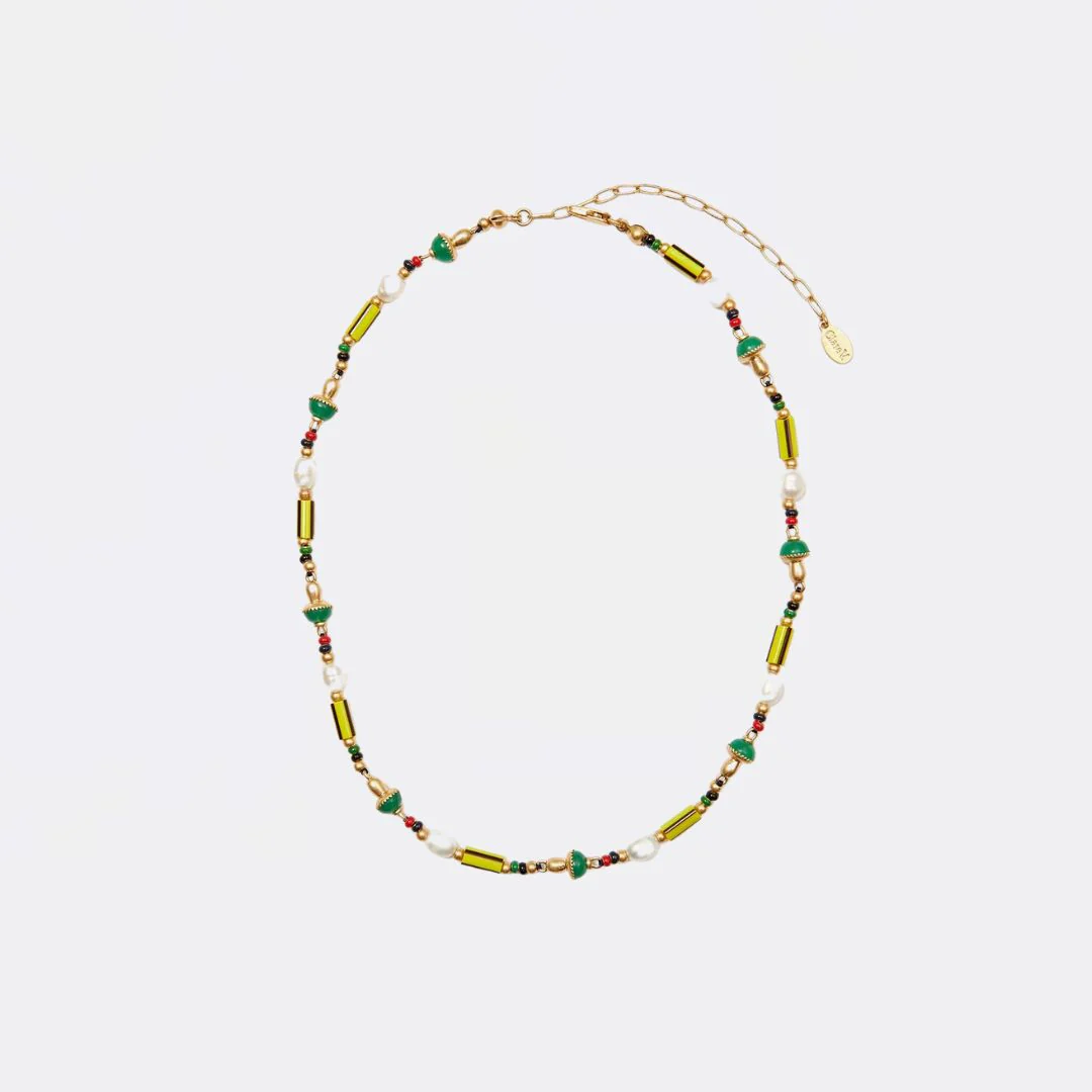 Beaded Stripe Necklace (Vintage Gold + Multi)