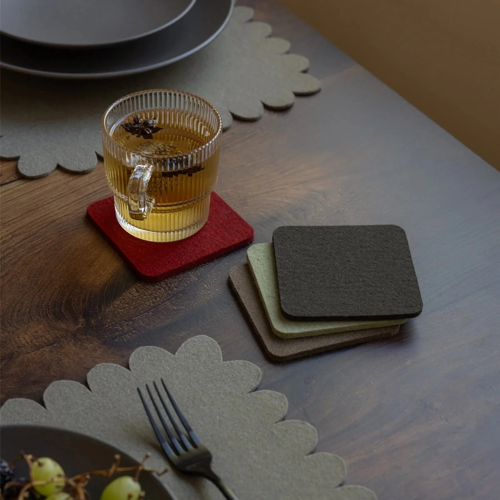 Bierfilzl Merino Wool Felt Square Coaster Multi 4 Pack (Bonfire) - Image 3