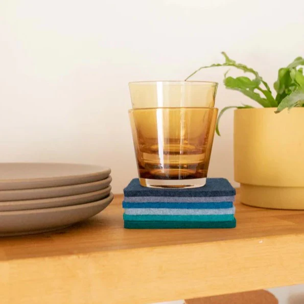 Bierfilzl Merino Wool Felt Square Coaster Multi 6 Pack (Ocean) - Image 2