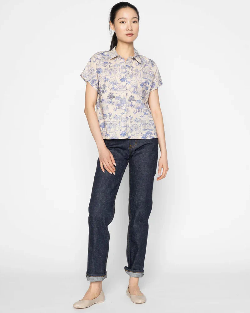 Billie Linen Cats Top (Blue) - Image 4