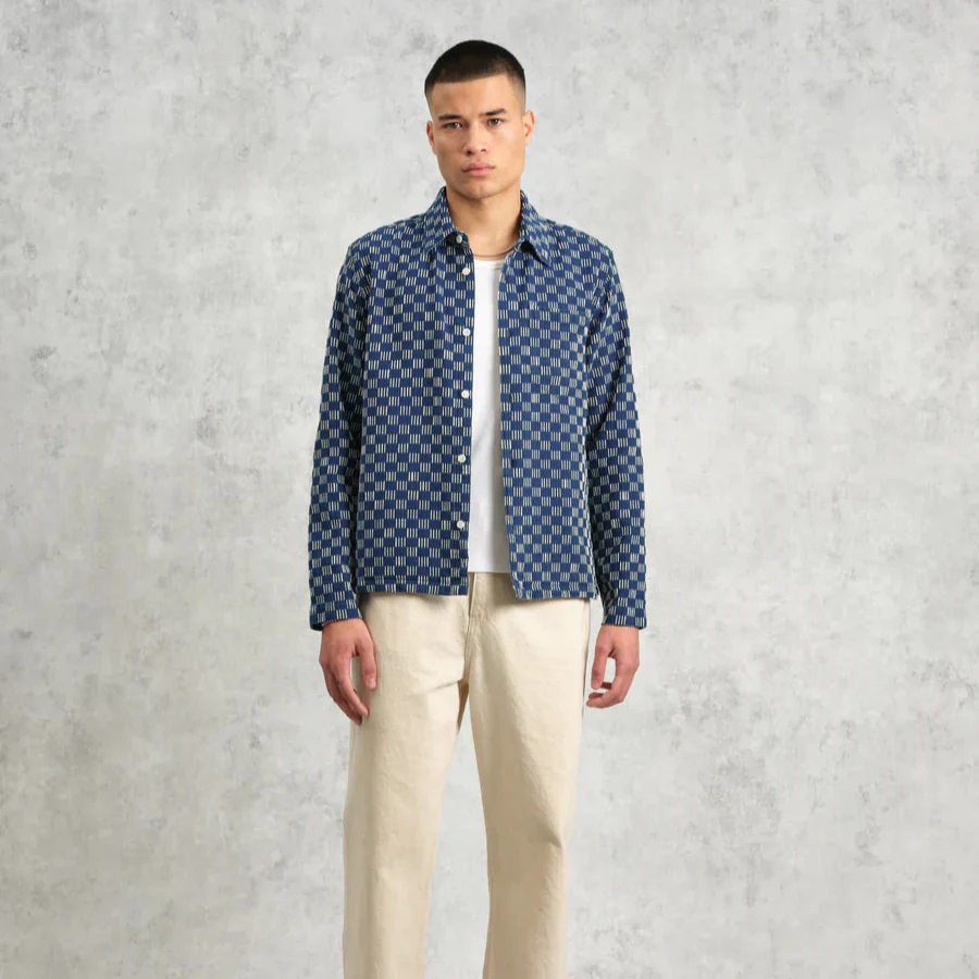 Breton Overshirt Grid Stitch (Indigo + Ecru) - Image 4