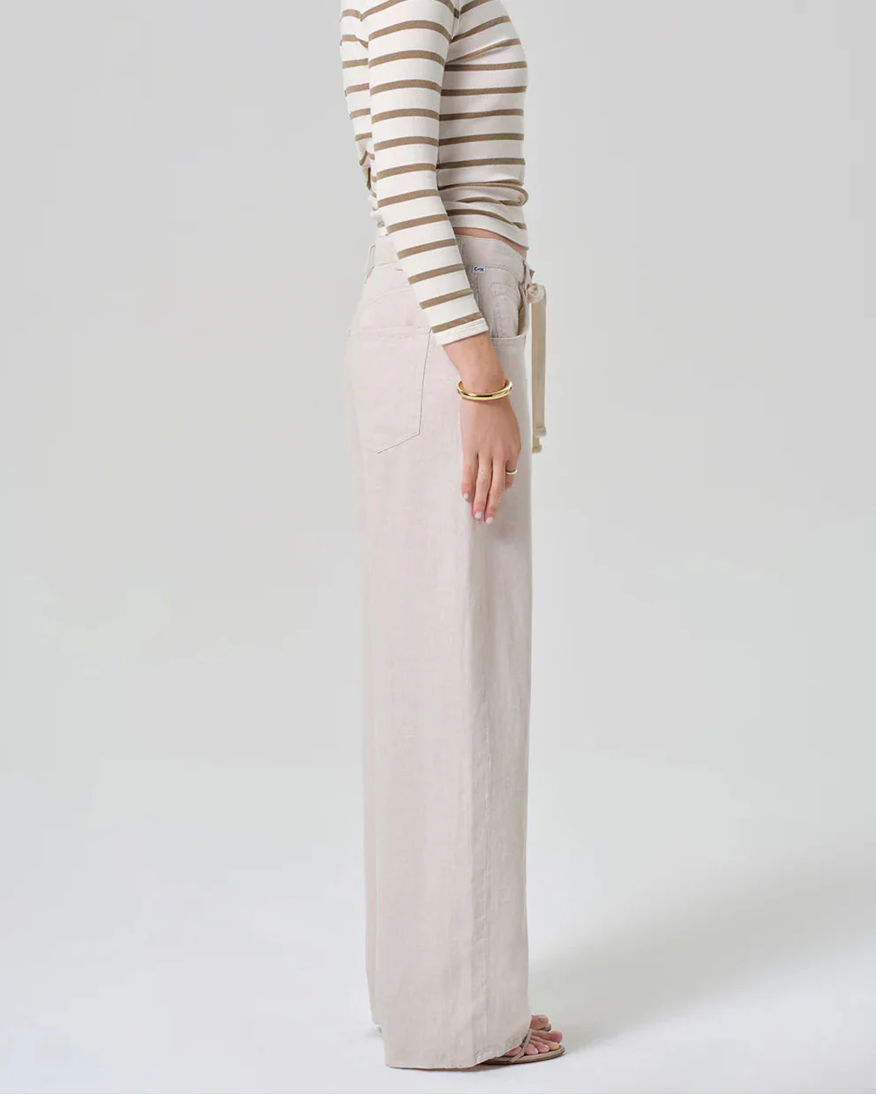 Brynn Drawstring Linen Trouser (Pale Stone) - Image 3