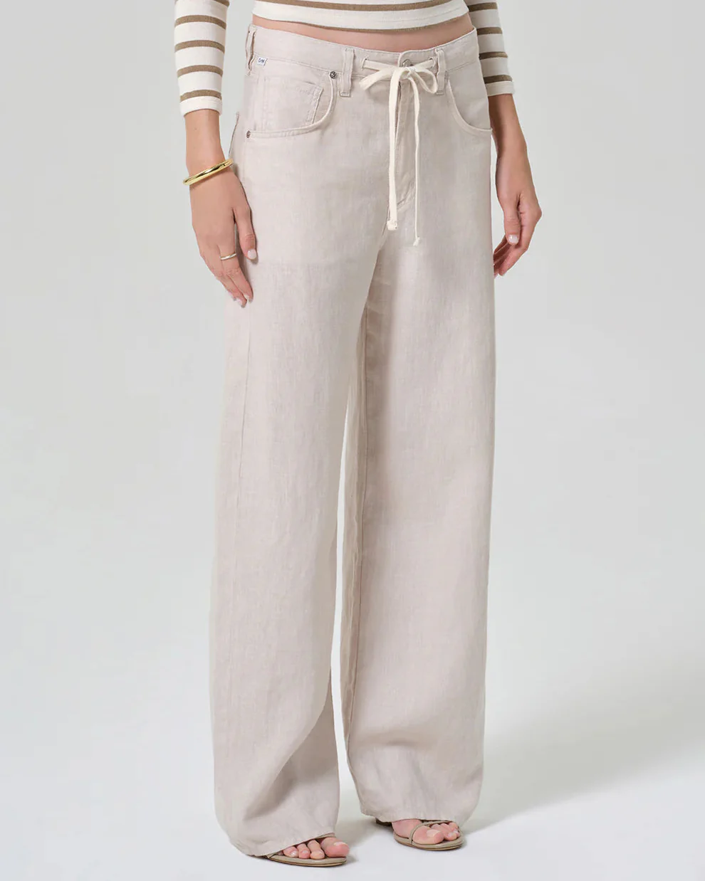 Brynn Drawstring Linen Trouser (Pale Stone) - Image 4
