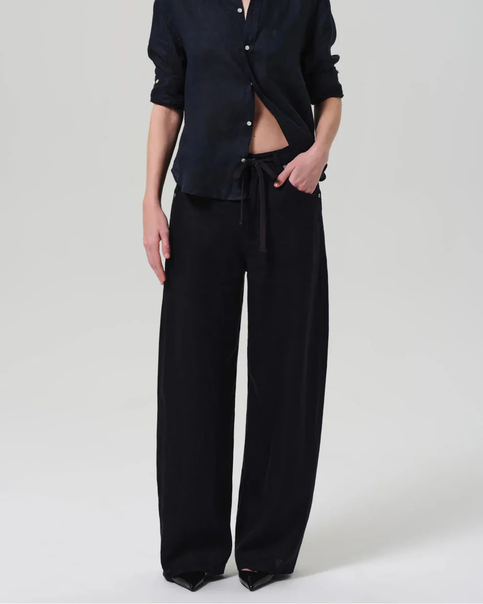 Brynn Drawstring Linen Trouser (True Navy)