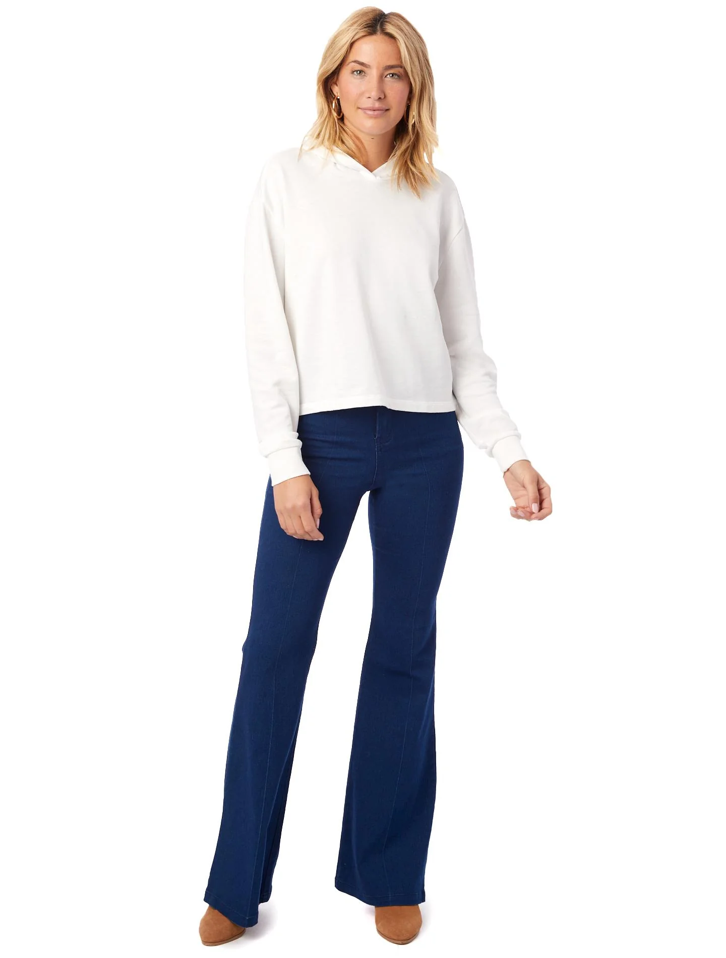 Burnout French Terry Cropped Pullover Hoodie (Ivory) - Image 3