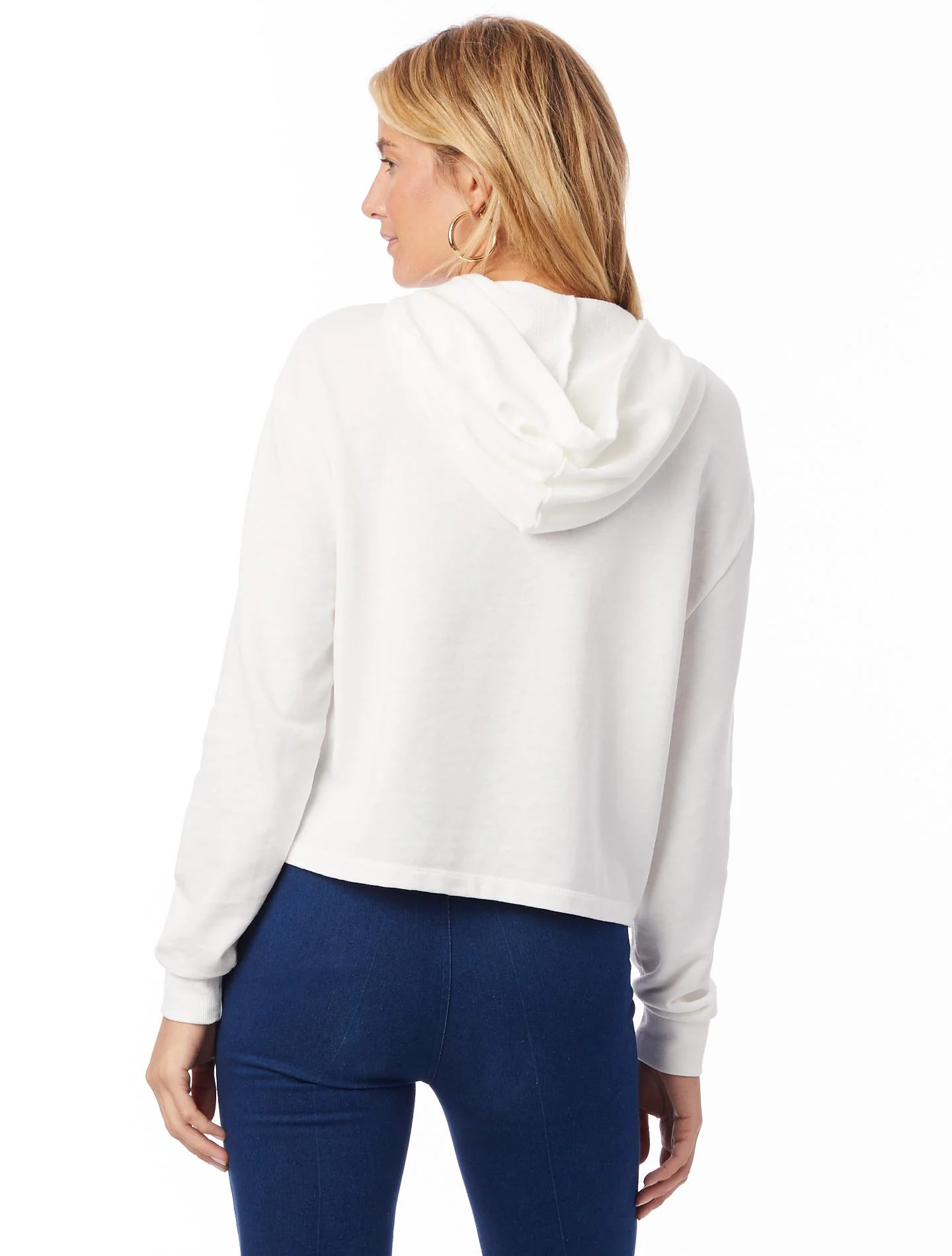 Burnout French Terry Cropped Pullover Hoodie (Ivory) - Image 4