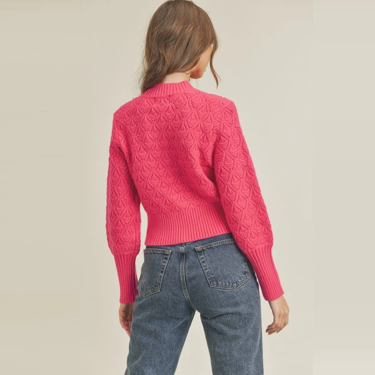 Button Front Cardigan (Fuchsia) - Image 2