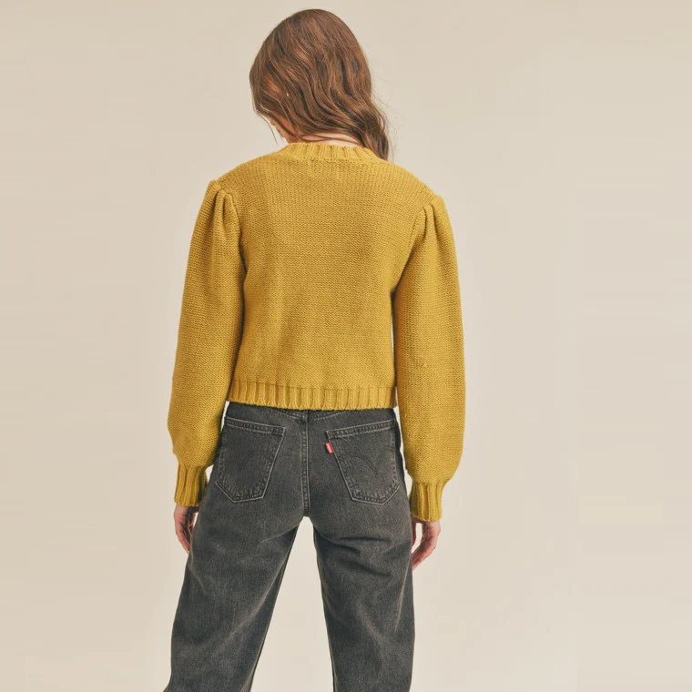 Button Up Cable Knit Sweater (Lime) - Image 2