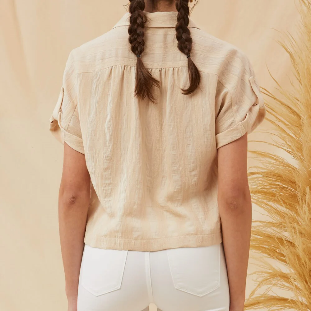 Button Up Crop Top (Cream) - Image 2