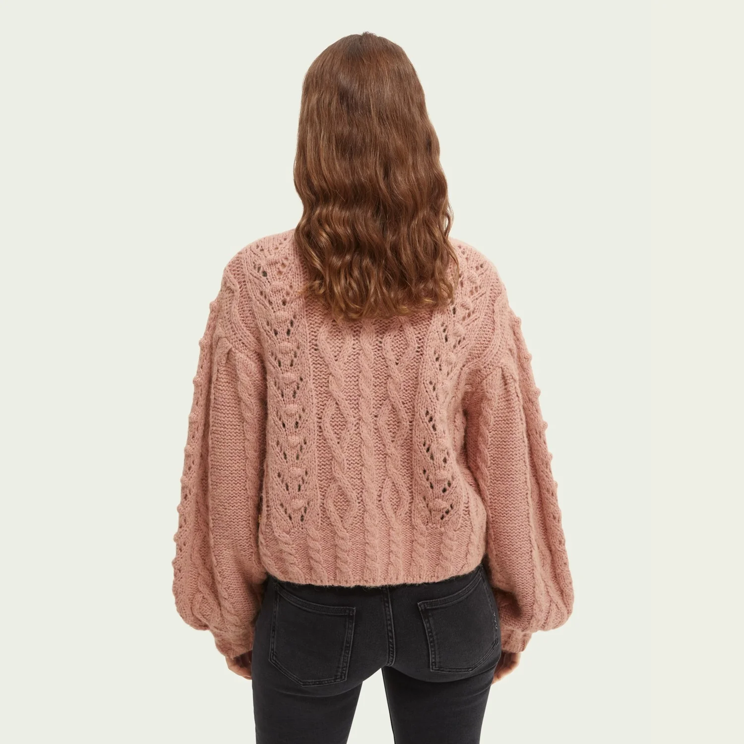 Cable Knit Relaxed Fit Cardigan (Pink Rose Melange) - Image 3