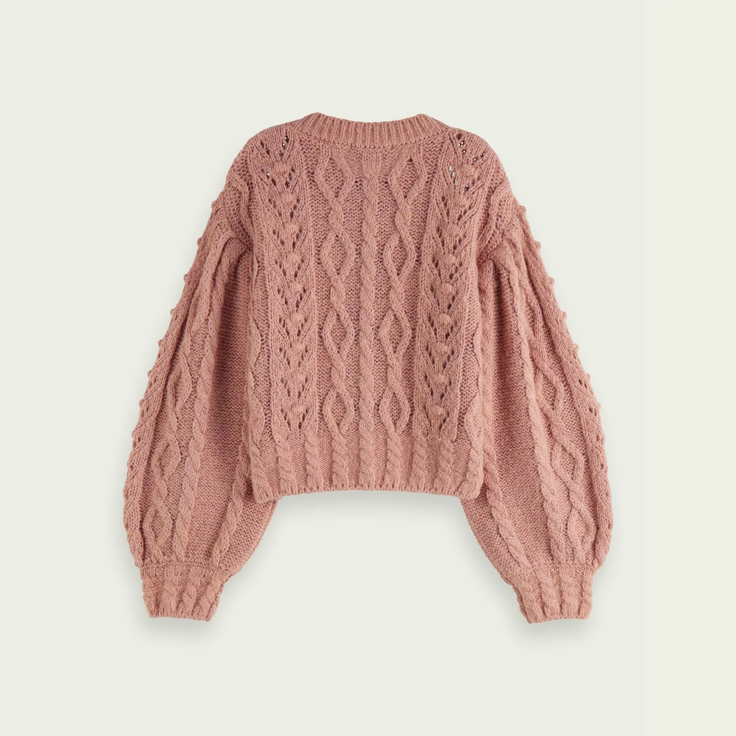 Cable Knit Relaxed Fit Cardigan (Pink Rose Melange) - Image 5