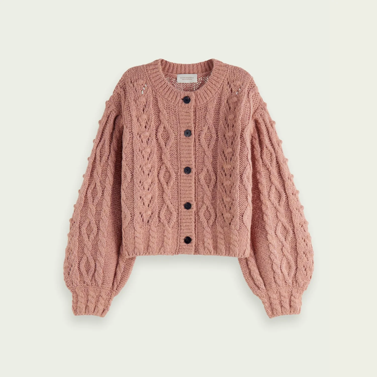 Cable Knit Relaxed Fit Cardigan (Pink Rose Melange) - Image 6