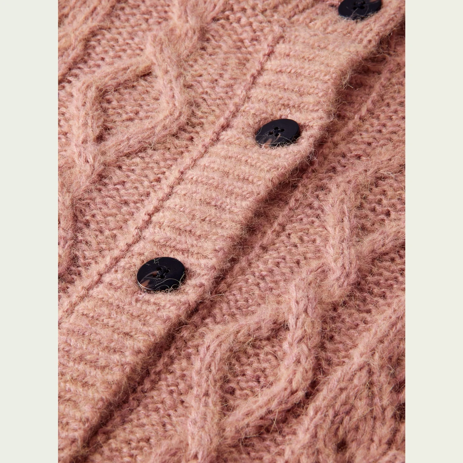 Cable Knit Relaxed Fit Cardigan (Pink Rose Melange) - Image 7