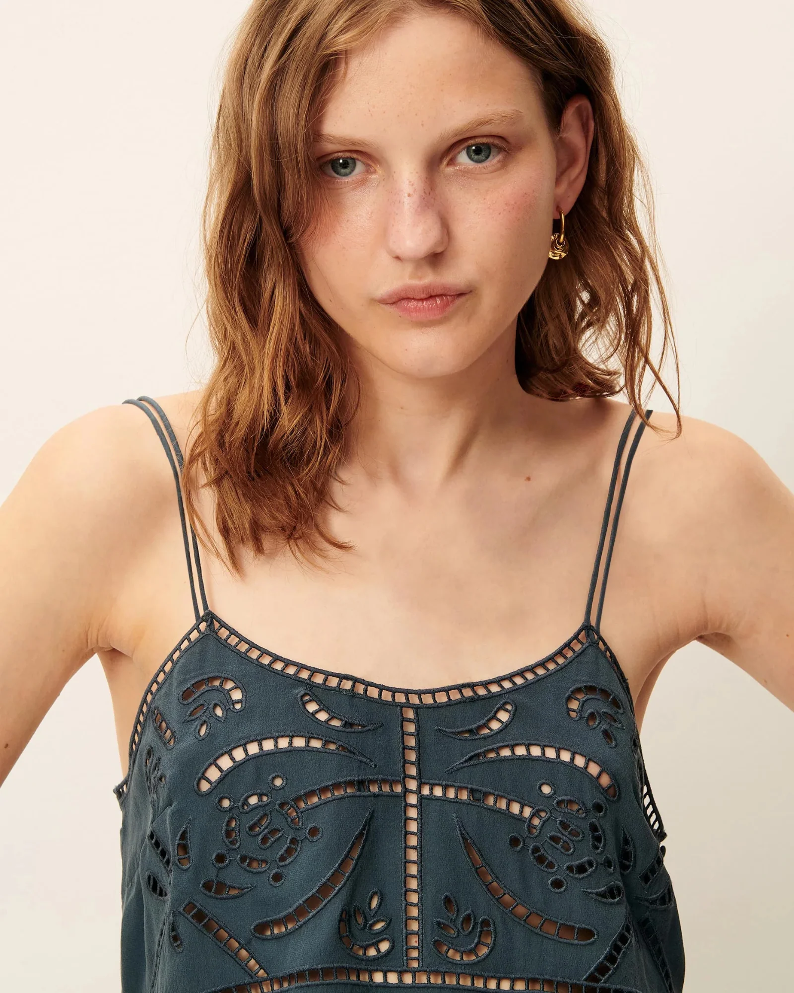 Carioca Embroidered Strap Top (Smoke Green) - Image 2