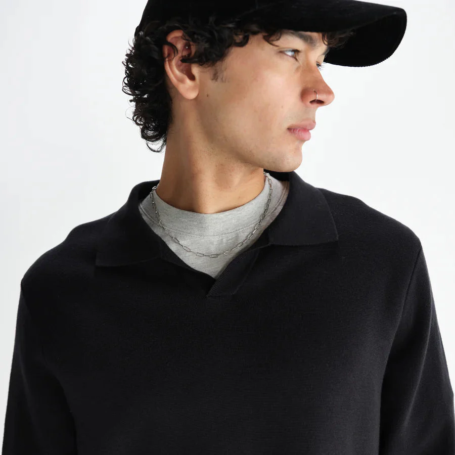 Carter Open Collar Polo Milano Knit (Black) - Image 4