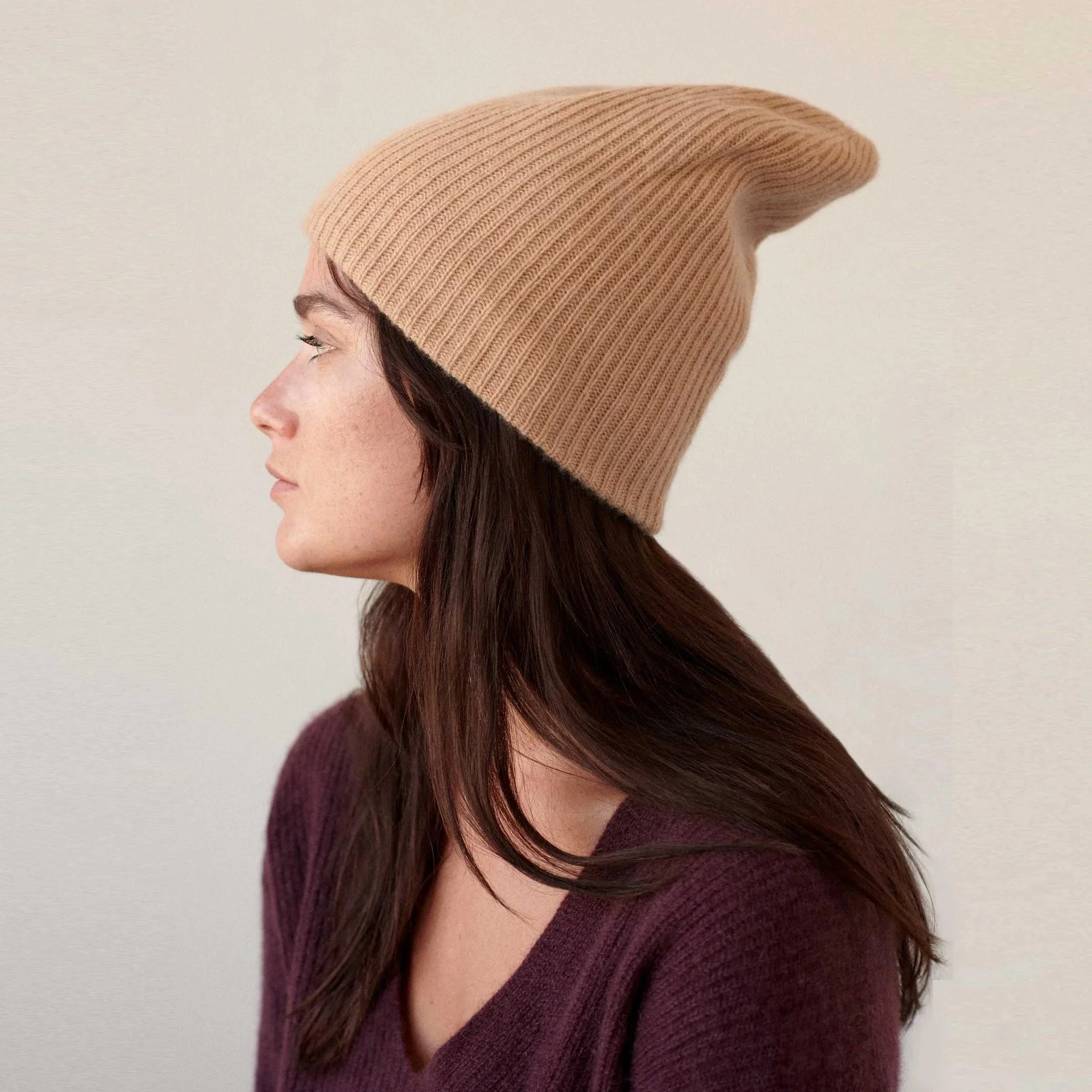 Cashmere Plush Rib Beanie (Caramel) - Image 2