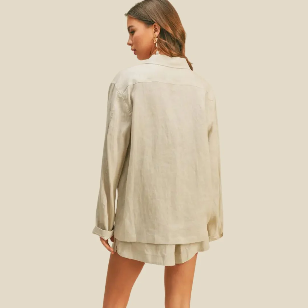 Casual Linen Blazer (Beige) - Image 3