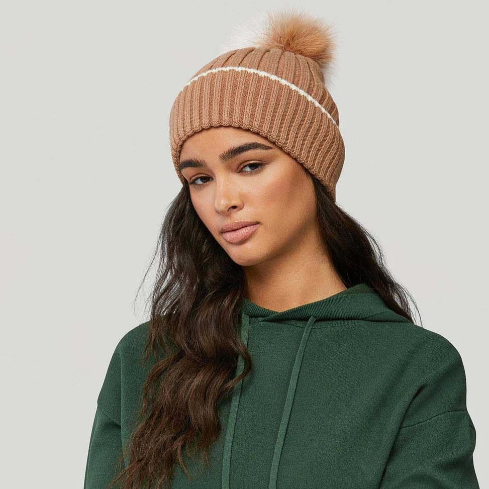 Ciel Hat with Removable Pom Pom (Toffee + Powder) - Image 2