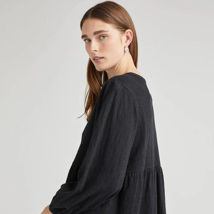 Cloud Button Up Dress (Black) - Image 2