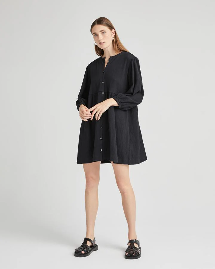 Cloud Button Up Dress (Black) - Image 4