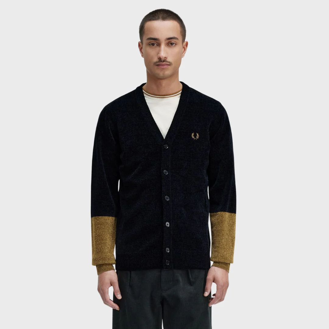 Colour Block Chenille Cardigan (Black)