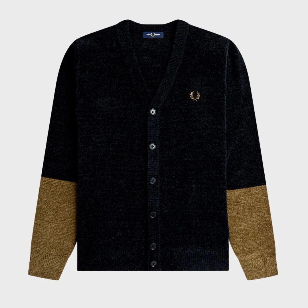 Colour Block Chenille Cardigan (Black) - Image 4